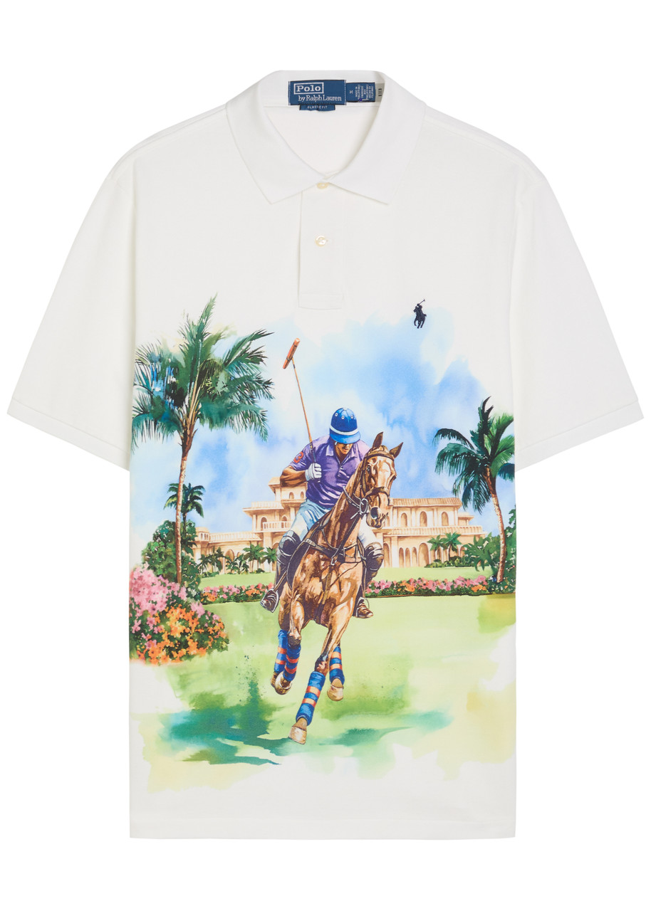 Polo Ralph Lauren Printed Logo-embroidered Piqu Cotton Polo Shirt – White Polo Ralph Lauren Printed Logo-embroidered Piqu Cotton Polo Shirt – White