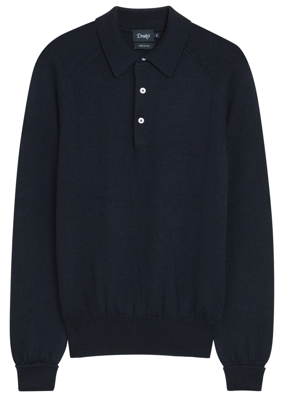 Drake’s Merino Wool Polo Jumper – Navy Drake’s Merino Wool Polo Jumper – Navy