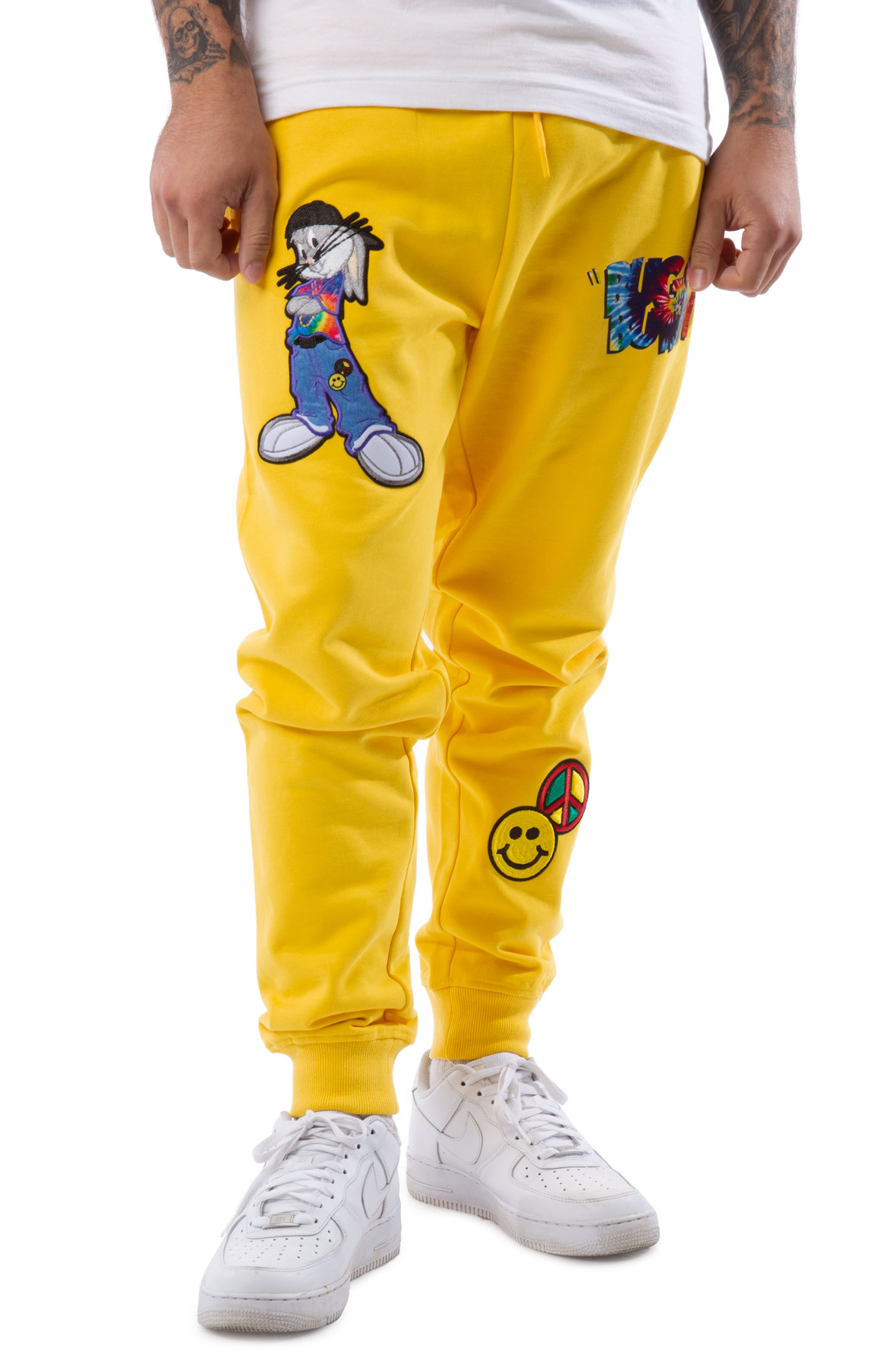 Men Tie Dye Bugs Bunny Joggers Yellow Pants L Yellow Men Tie Dye Bugs Bunny Joggers Yellow Pants L Yellow