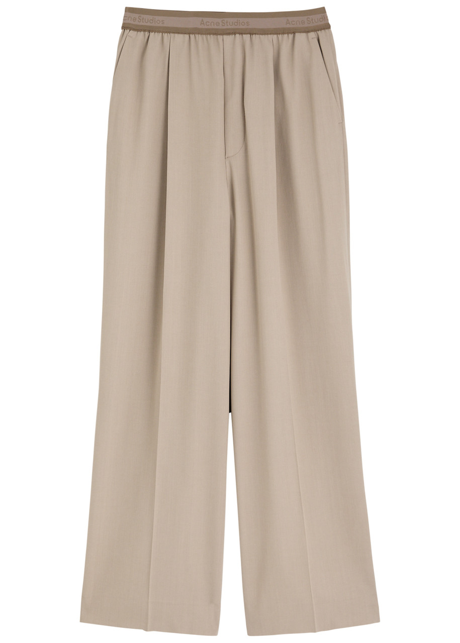 Acne Studios Logo Wide-leg Twill Trousers – Beige – Acne Studios Logo Wide-leg Twill Trousers – Beige –
