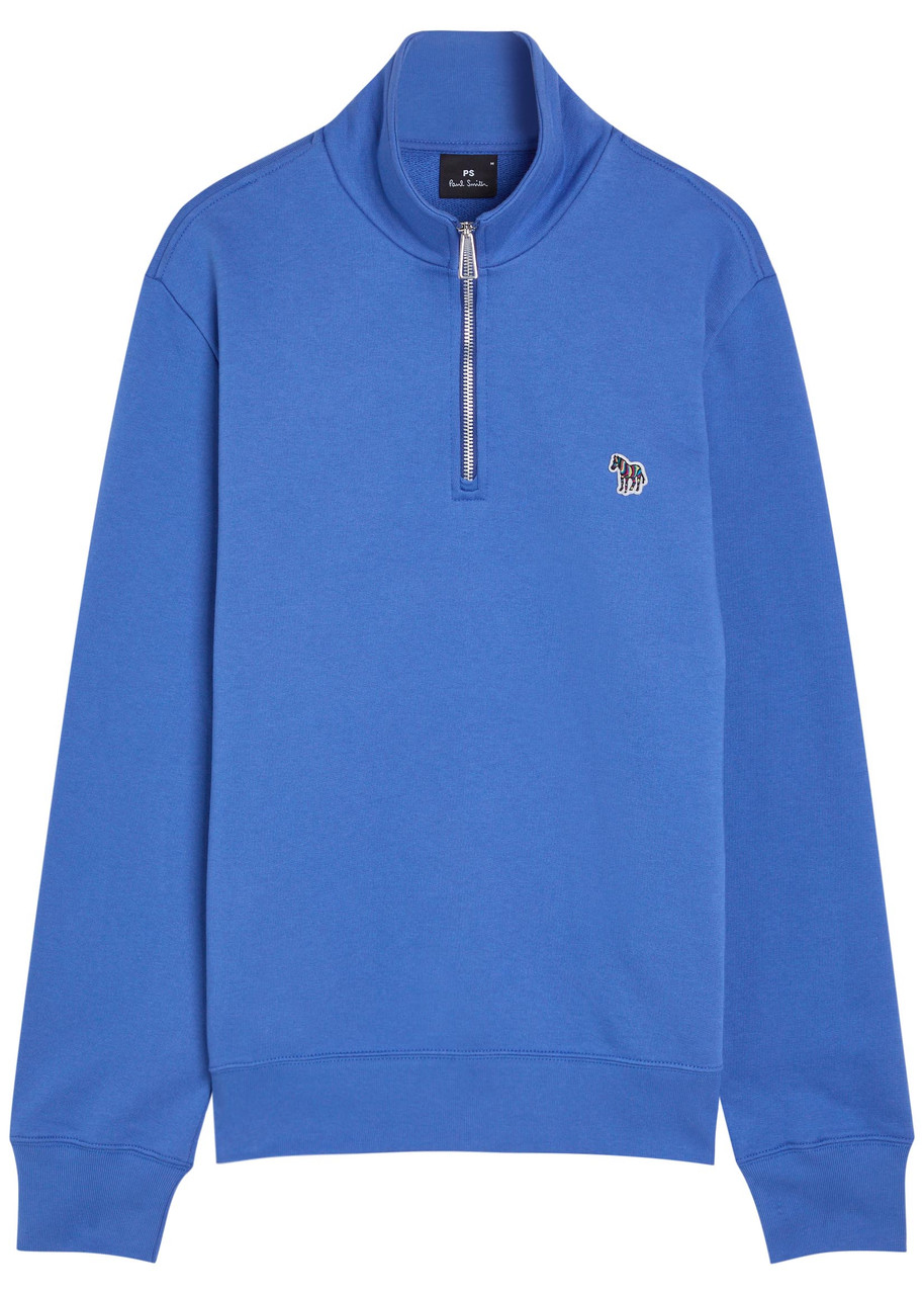 PS Paul Smith Appliqud Half-zip Cotton Sweatshirt – Blue