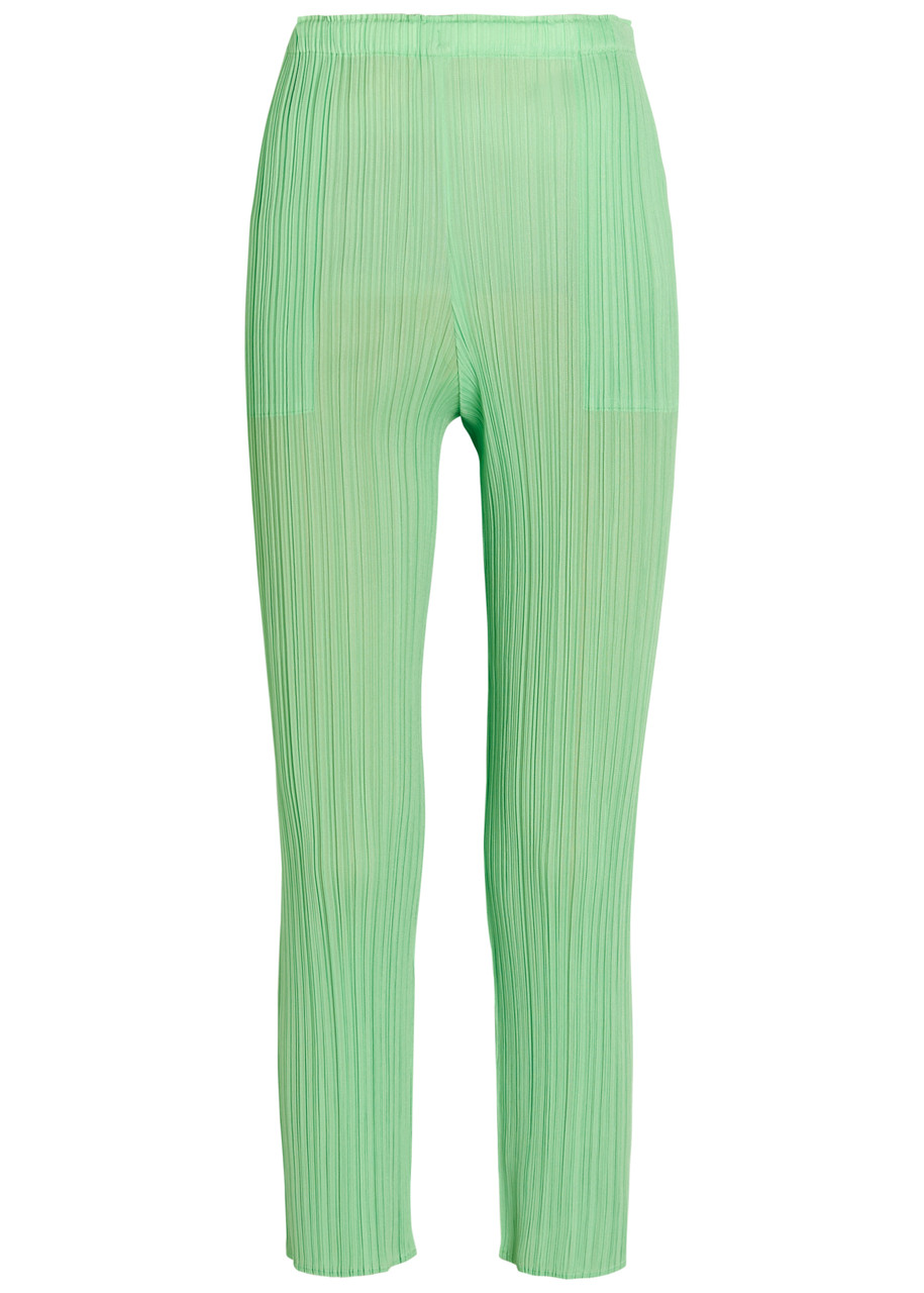 Pleats Please Issey Miyake Pleated Tapered-leg Woven Trousers – Light Green