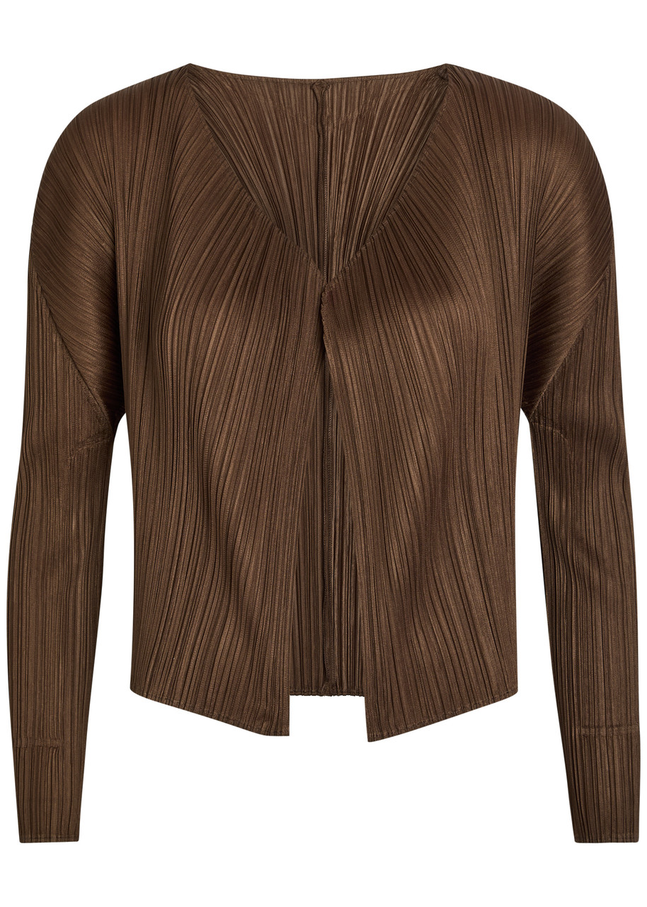 Pleats Please Issey Miyake Pleated Woven Cardigan – Brown