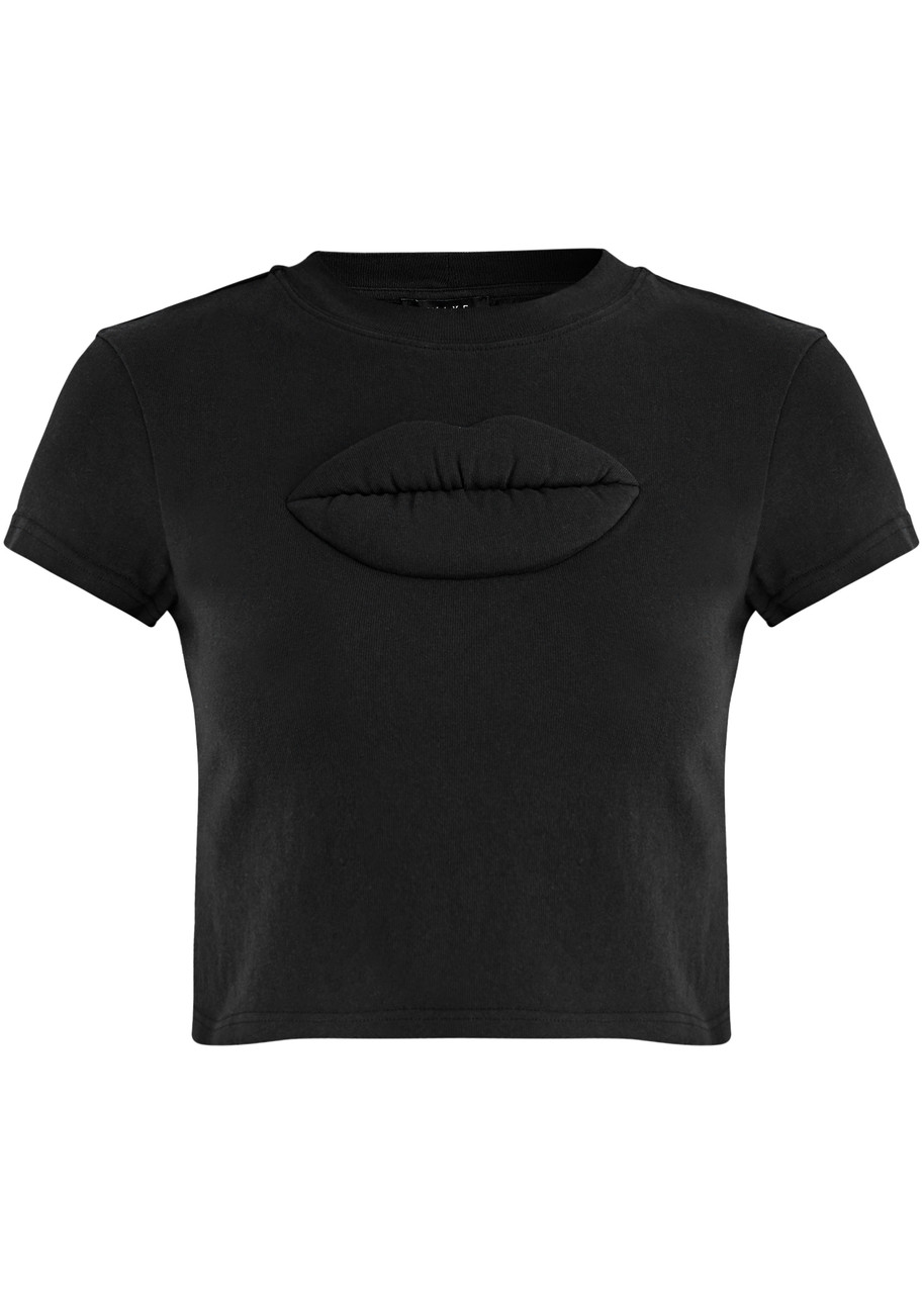 A.W.A.K.E Mode Lips-appliqud Cropped Cotton shirt – Black – L L A.W.A.K.E Mode Lips-appliqud Cropped Cotton shirt – Black – L L