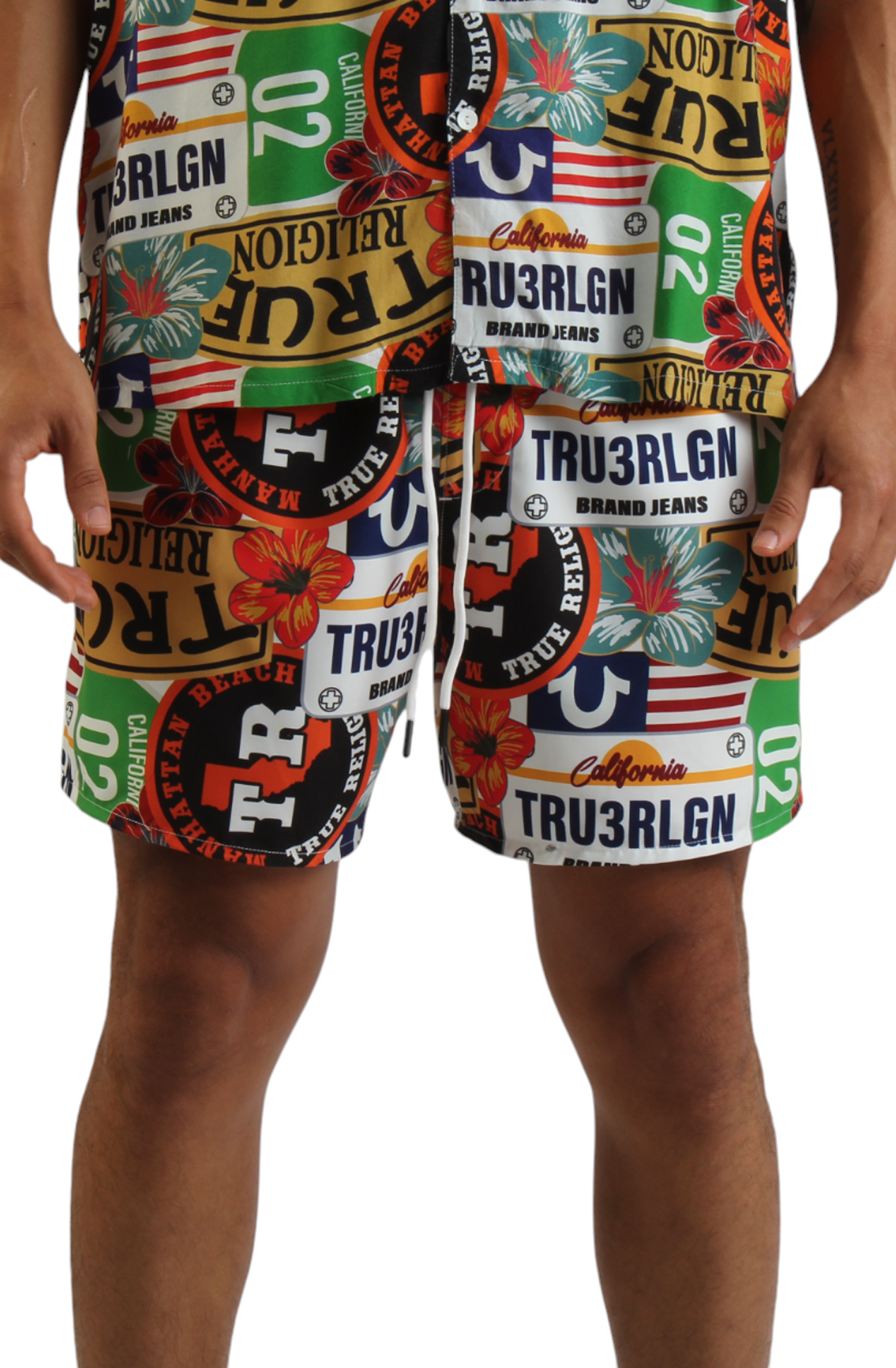 Men Allover Tropical Logo Board Short WhiteMix Shorts WhiteMix Men Allover Tropical Logo Board Short WhiteMix Shorts WhiteMix