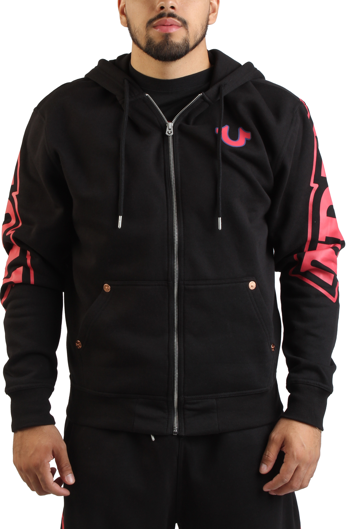 Men Arched Logo Zip-Up Hoodie Black Hoodies L Black Men Arched Logo Zip-Up Hoodie Black Hoodies L Black