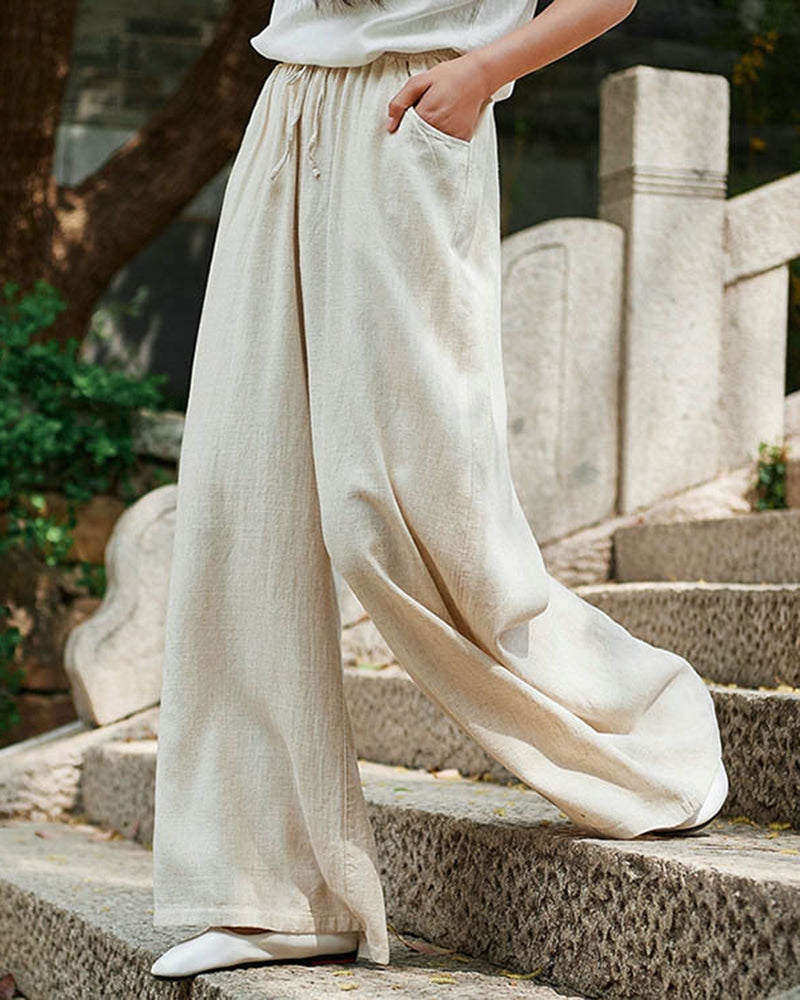 Wide Leg Pants Casual Drawstring Lounge Palazzo Loose Trousers – Khaki S Wide Leg Pants Casual Drawstring Lounge Palazzo Loose Trousers – Khaki S