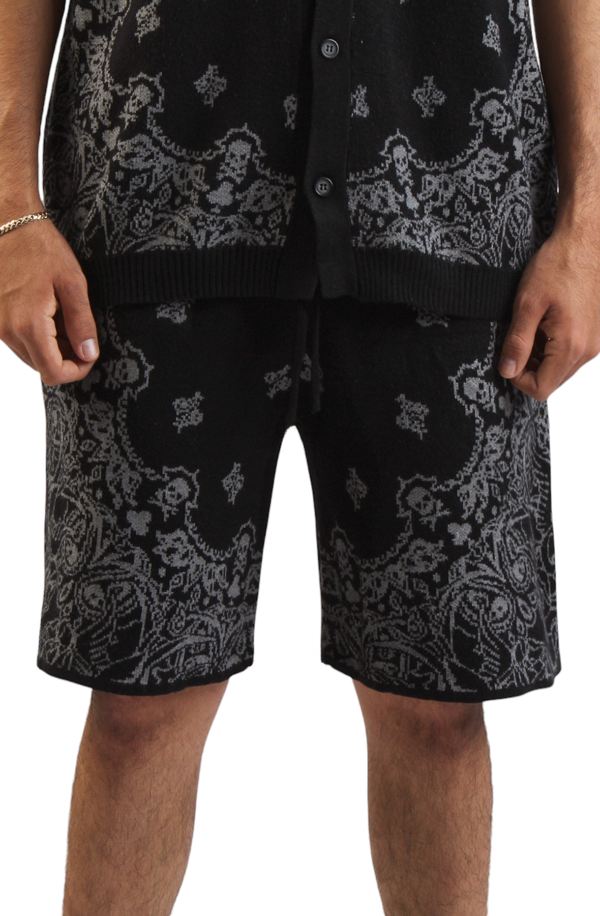 Men Paisley Knit Shorts Black Shorts M Black