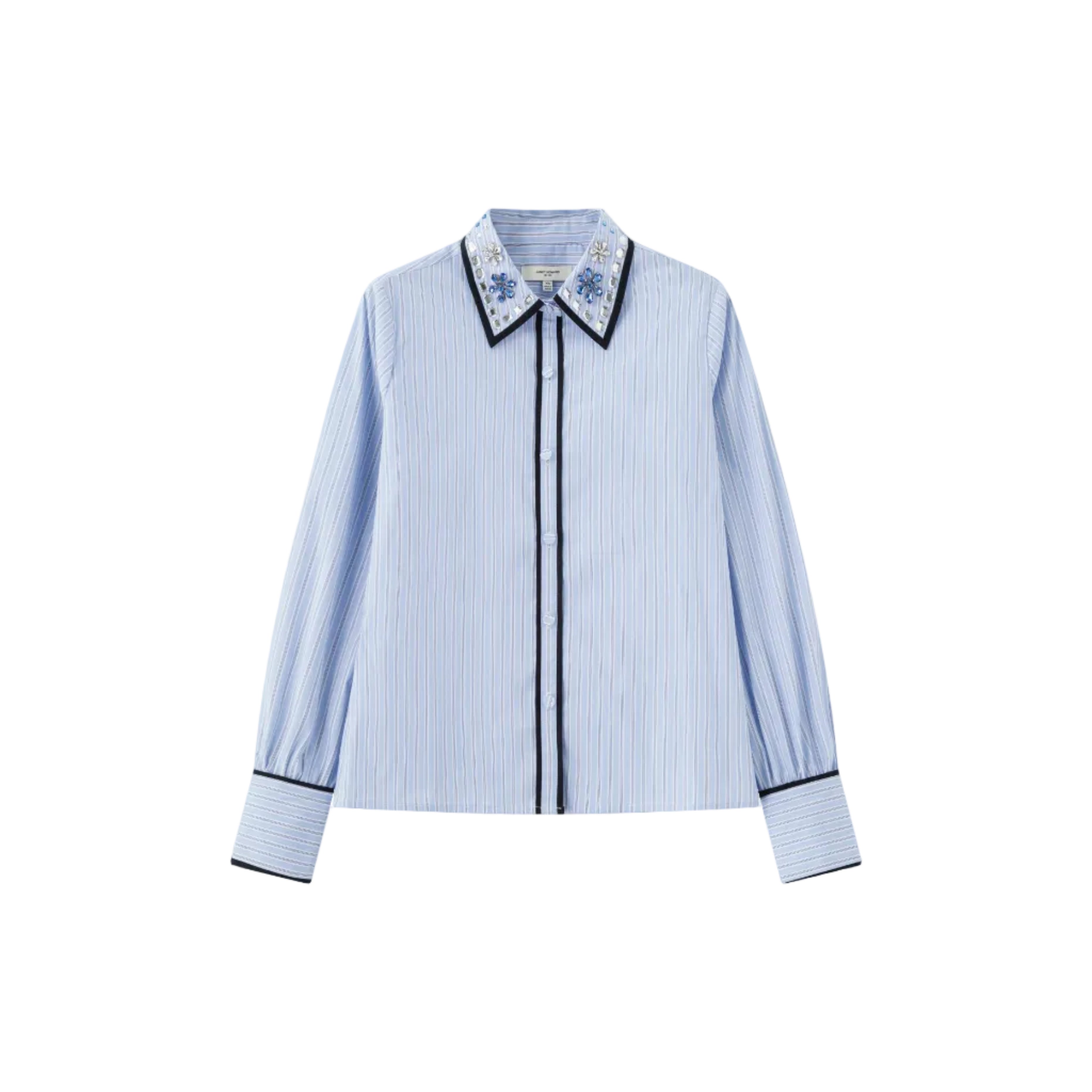 Stripe Shirt w Piping & Stones – Bankers Stripe In Blue