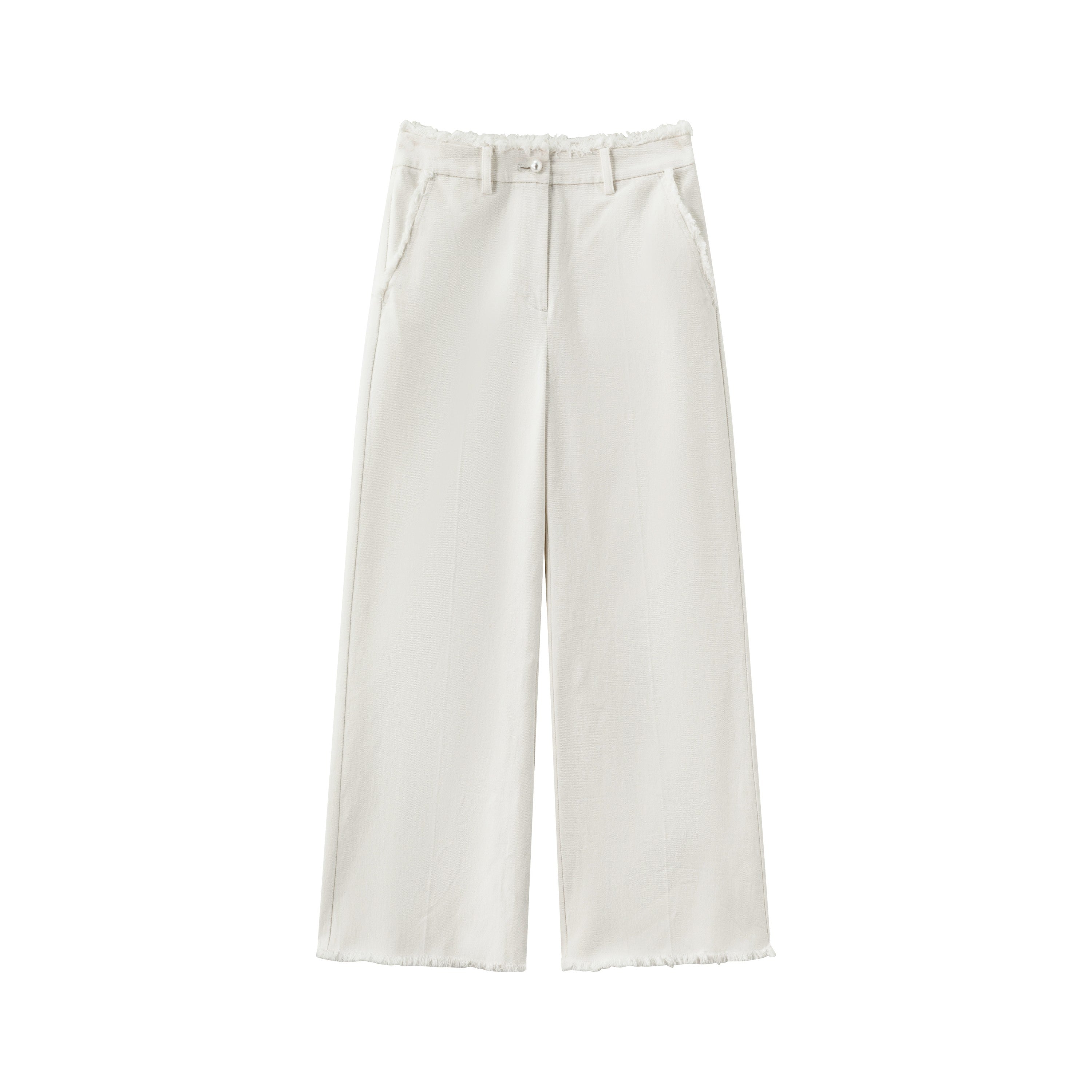 Raw Edge Wide Leg Trousers – White Denim