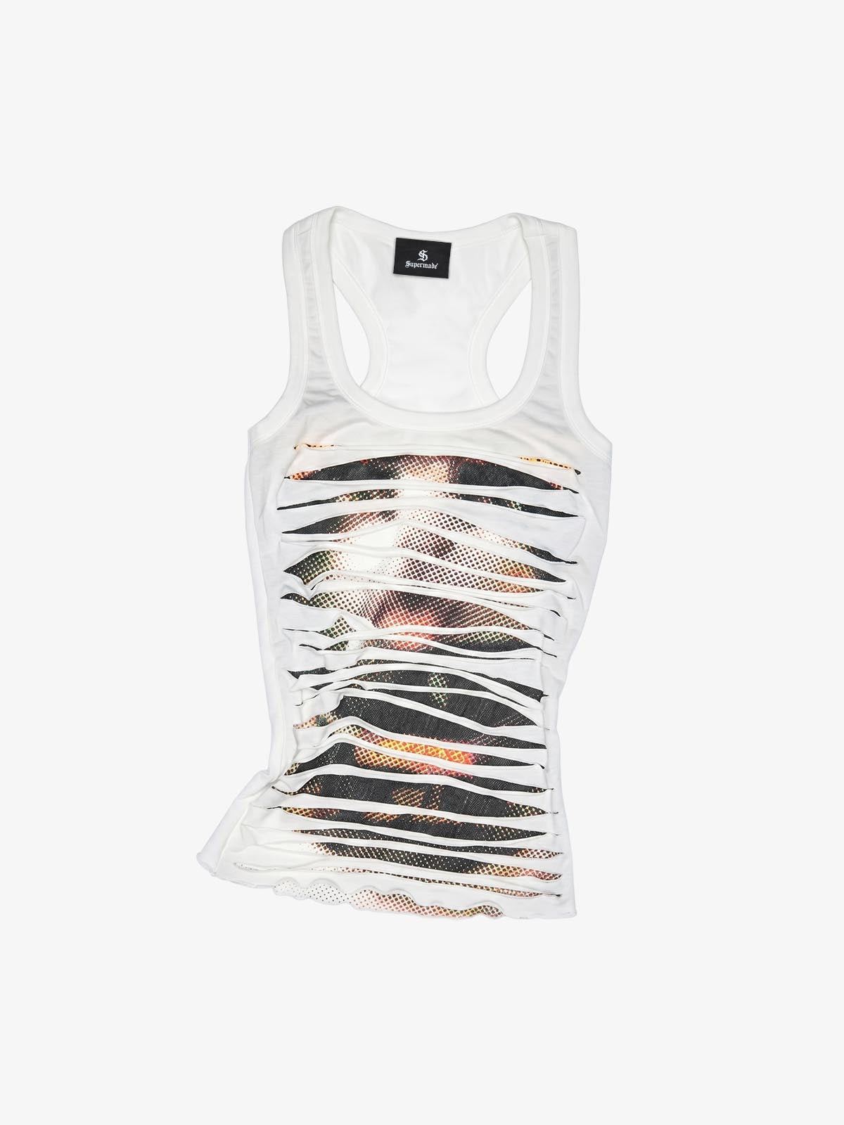 Distressed Ripped Stripe Tank Top
