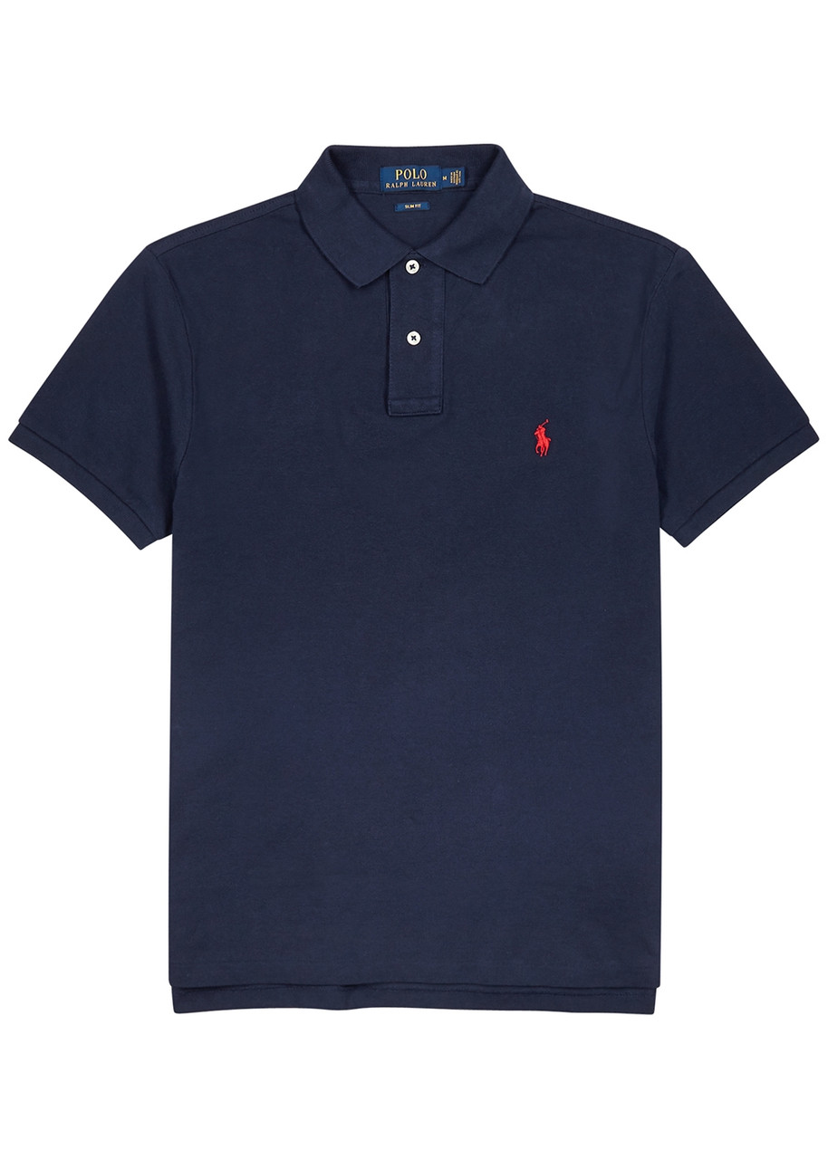 Polo Ralph Lauren Navy Slim Piqu Cotton Polo Shirt Polo Ralph Lauren Navy Slim Piqu Cotton Polo Shirt