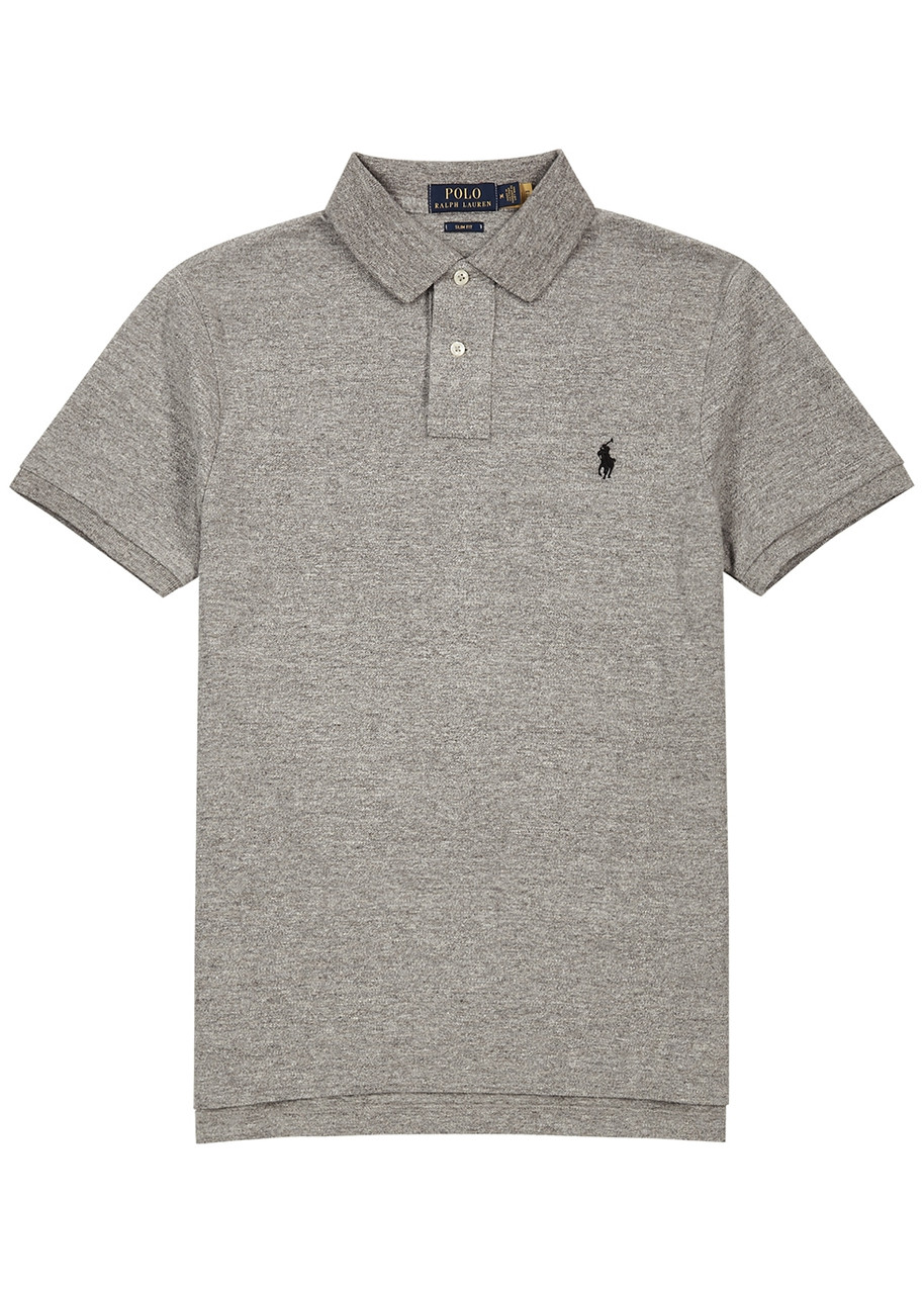 Polo Ralph Lauren Grey Slim Piqu Cotton Polo Shirt