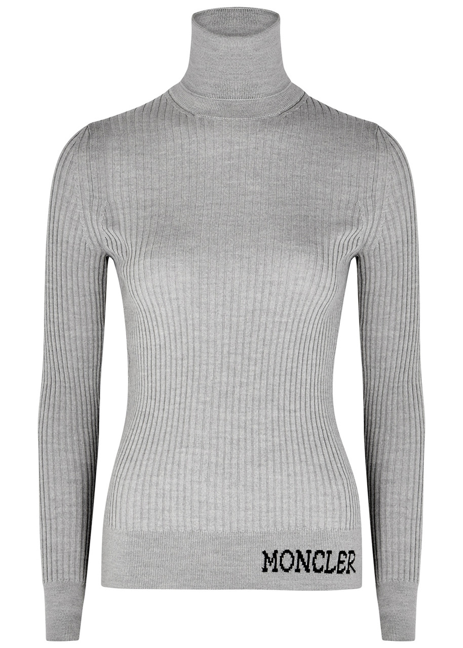 Moncler Ciclista Grey Ribbed Wool Jumper Moncler Ciclista Grey Ribbed Wool Jumper