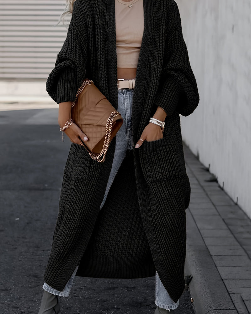 Loose Solid Open Front Pocket Cardigan – Black