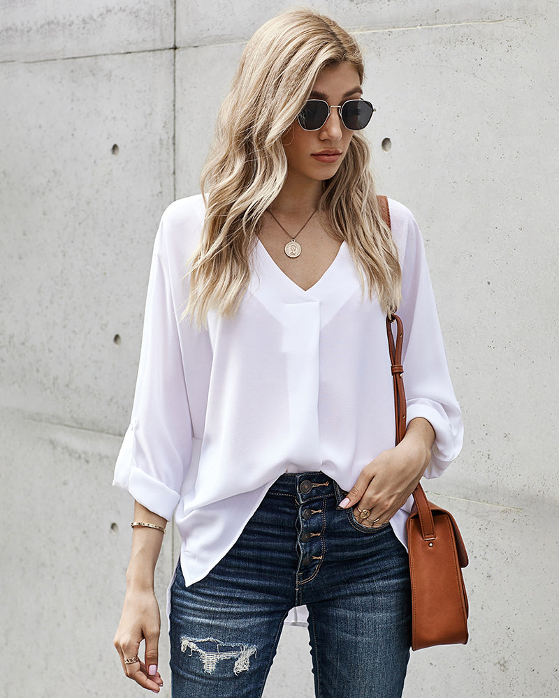 Zeagoo V-Neck Long Sleeve Buckle Shirt Plain Shirts Shirt Top Elegant Shirts Casual Slim Fit Basic – White S Zeagoo V-Neck Long Sleeve Buckle Shirt Plain Shirts Shirt Top Elegant Shirts Casual Slim Fit Basic – White S