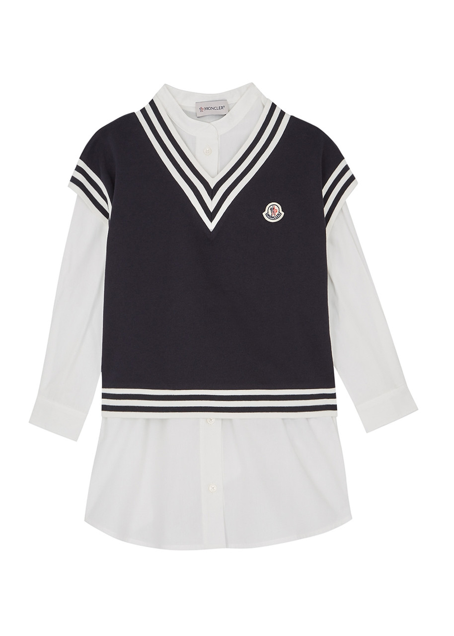 Moncler Kids Cotton Shirt and Vest set – – Navy & Other –
