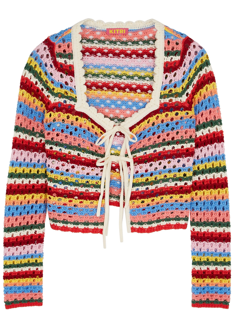 Kitri Dionne Striped Crochet-knit Cardigan – Multicoloured Kitri Dionne Striped Crochet-knit Cardigan – Multicoloured