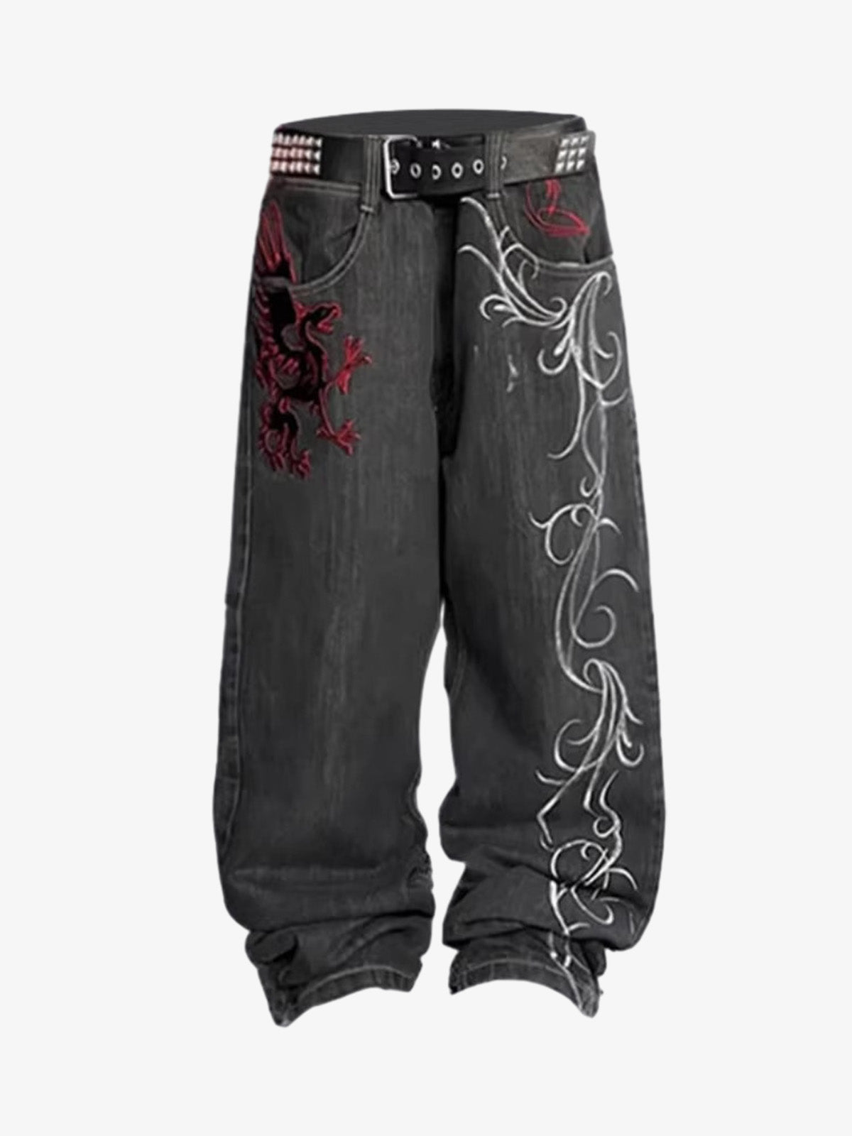 Dragon Embroidery Gothic Wide Leg Jeans Dragon Embroidery Gothic Wide Leg Jeans