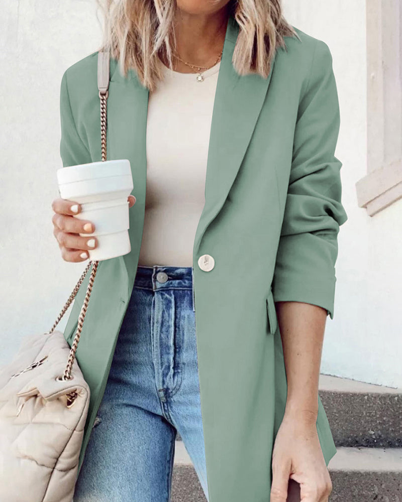 Single Breasted Button Down Office Work Wear Solid Blazer Jacket – Green Single Breasted Button Down Office Work Wear Solid Blazer Jacket – Green