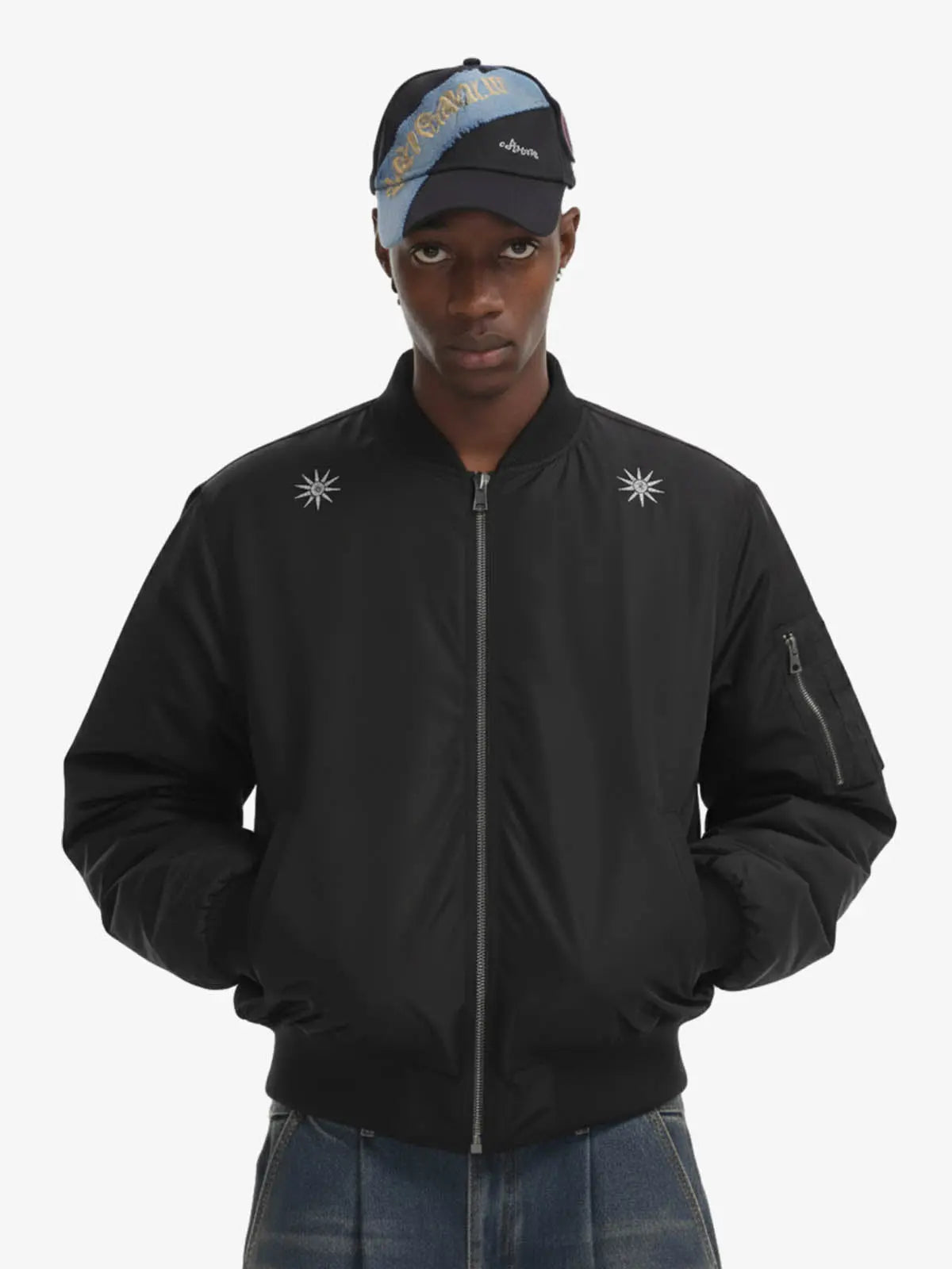 Vintage Graphic Star Embroidered Bomber Jacket