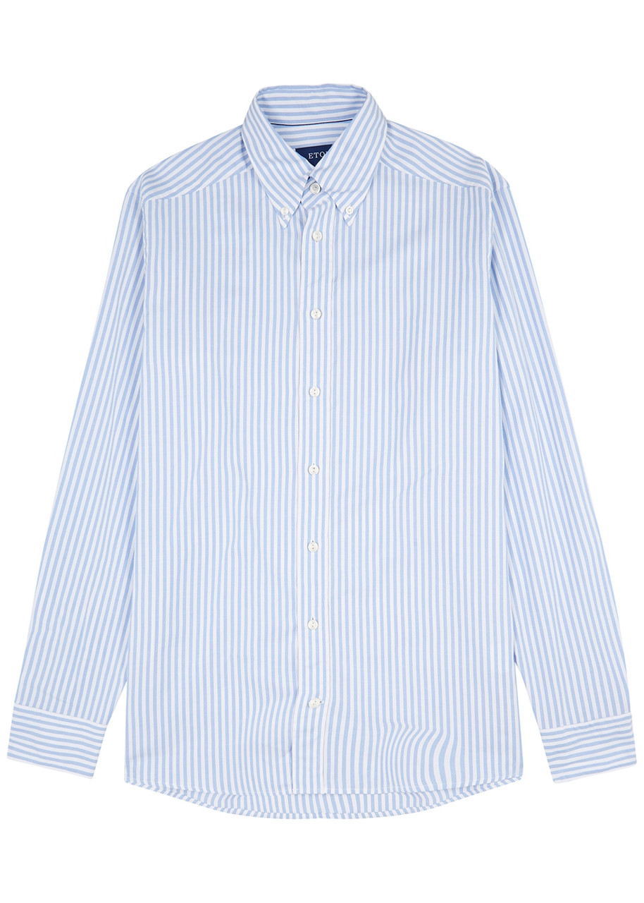 Eton Blue Striped Cotton Oxford Shirt