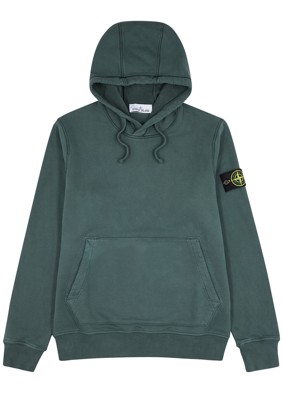 Stone Island Logo Hooded Cotton Sweatshirt – Petrol Stone Island Logo Hooded Cotton Sweatshirt – Petrol