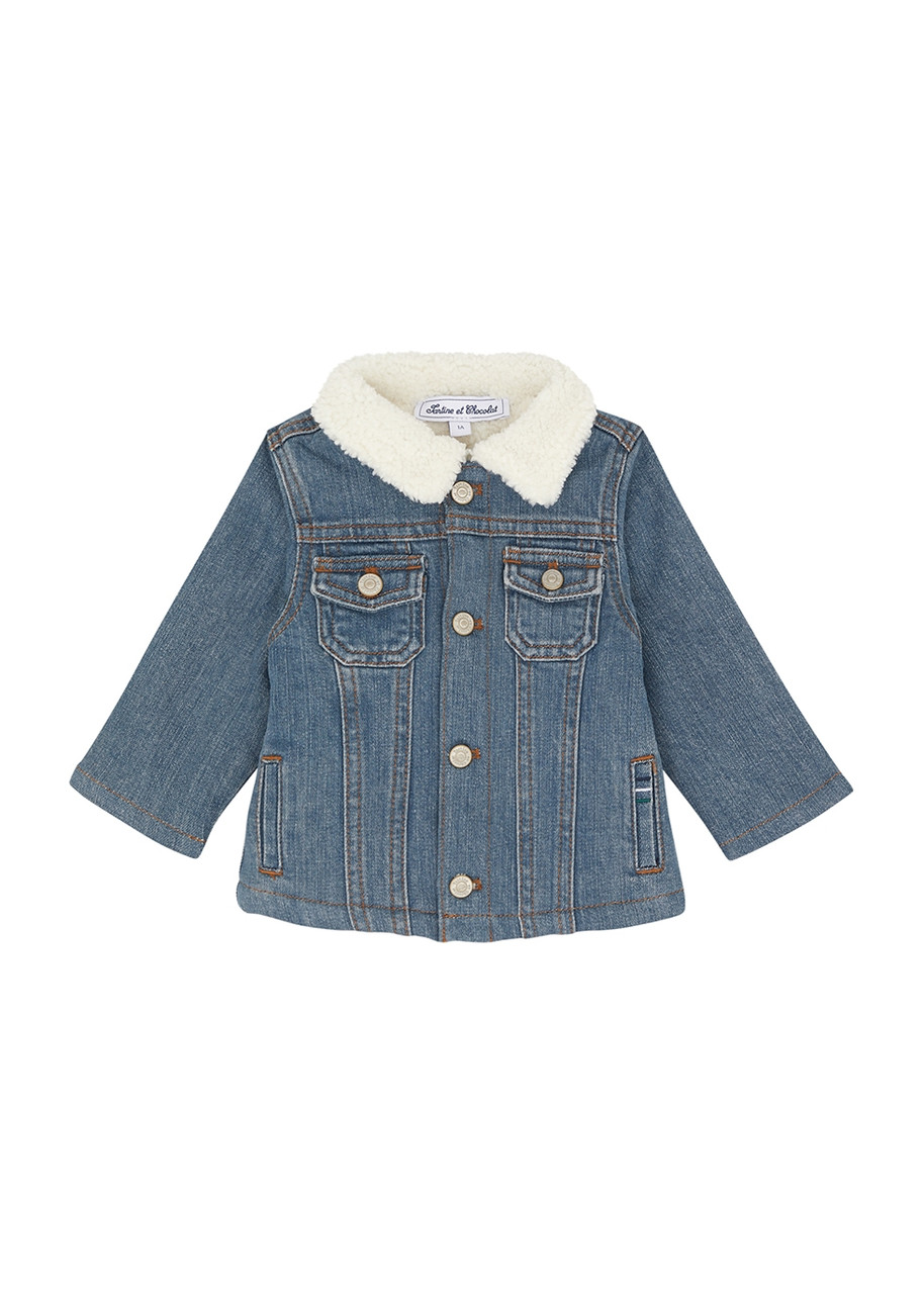 Tartine ET Chocolat Kids Faux Fur-trimmed Denim Jacket – Months – Blue – Months Months