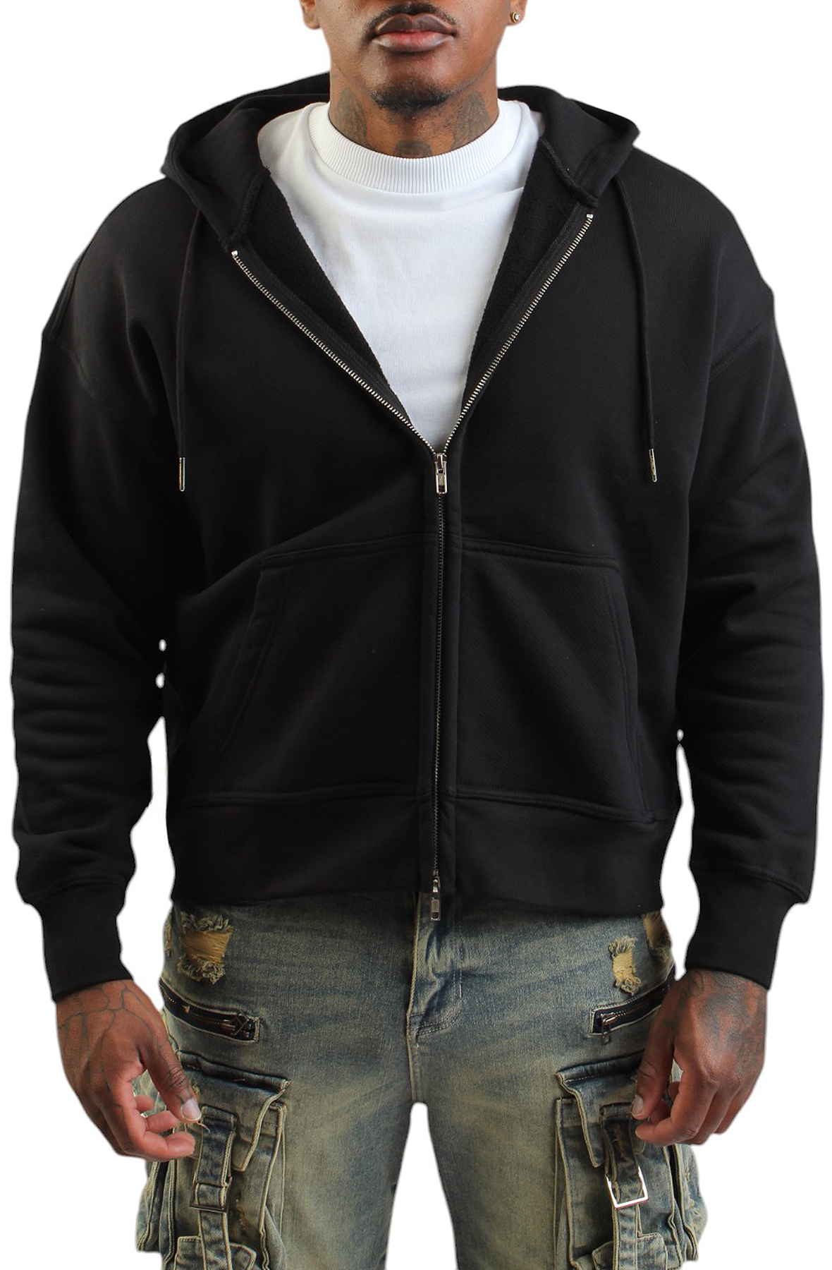 Men Coupe Distressed Zip Hoodie Jet Black Sweatshirts Jet Black Men Coupe Distressed Zip Hoodie Jet Black Sweatshirts Jet Black