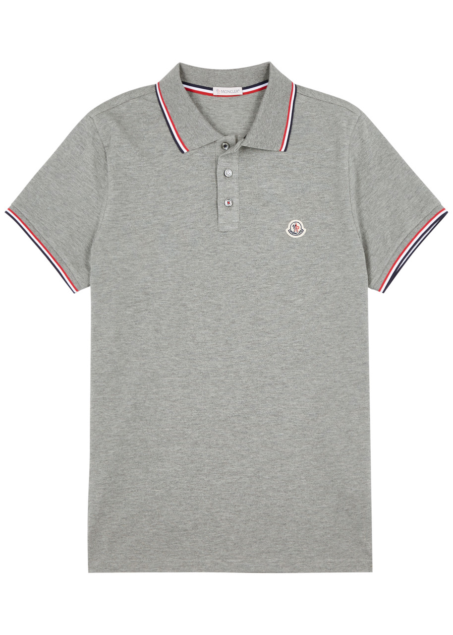 Moncler Logo Piqu Cotton Polo Shirt – Grey