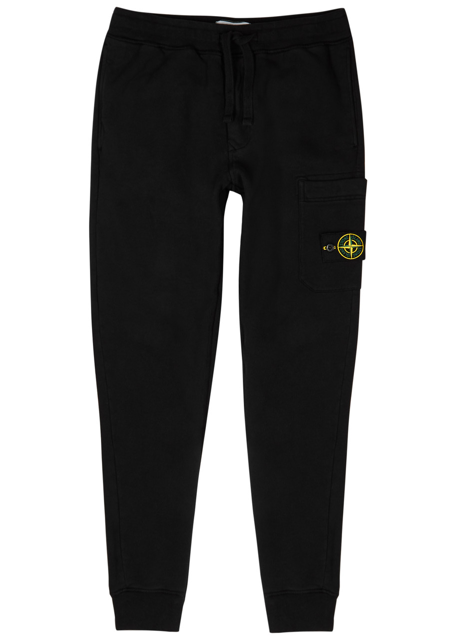 Stone Island Logo Cotton Sweatpants – Black Stone Island Logo Cotton Sweatpants – Black