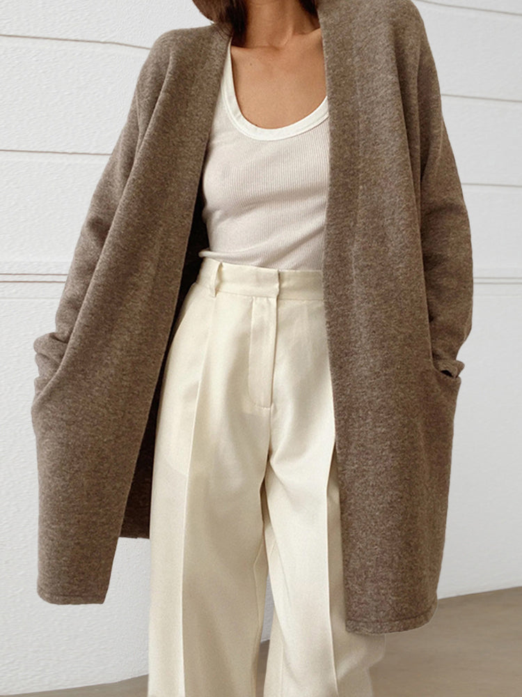 Long Patch Pocket Sweater Cardigan Coat – Brown M Long Patch Pocket Sweater Cardigan Coat – Brown M