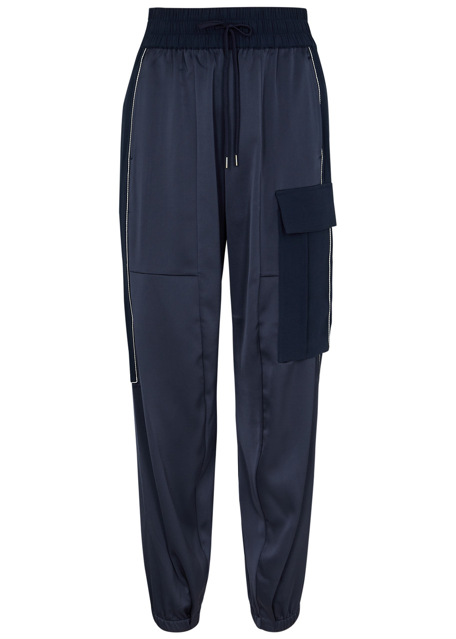 High Energize Satin-crepe Cargo Trousers – Navy