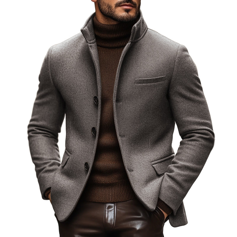 Men’s Vintage Wool Blend Stand Collar Single Breasted Slim Blazer M
