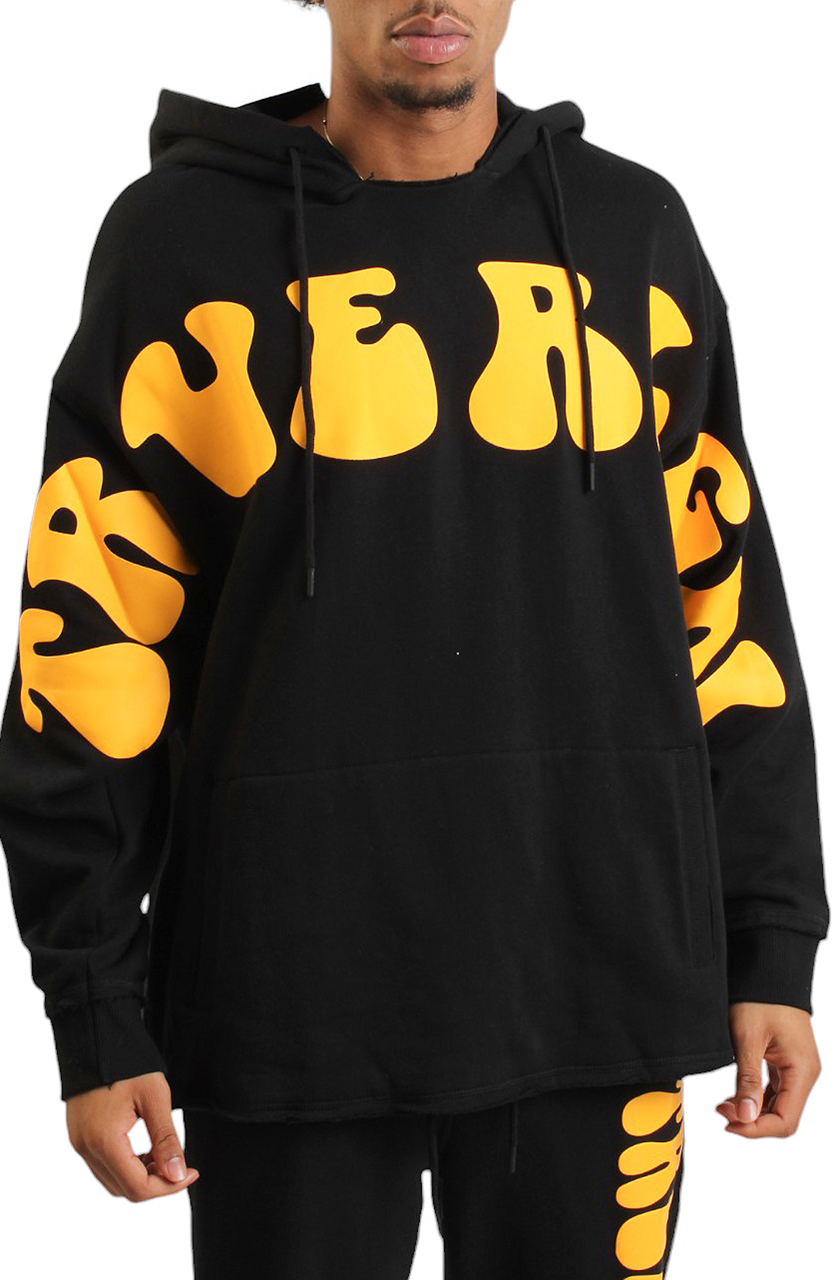 Men Puff Print Hem Hoodie BlackYellow Sweatshirts BlackYellow Men Puff Print Hem Hoodie BlackYellow Sweatshirts BlackYellow
