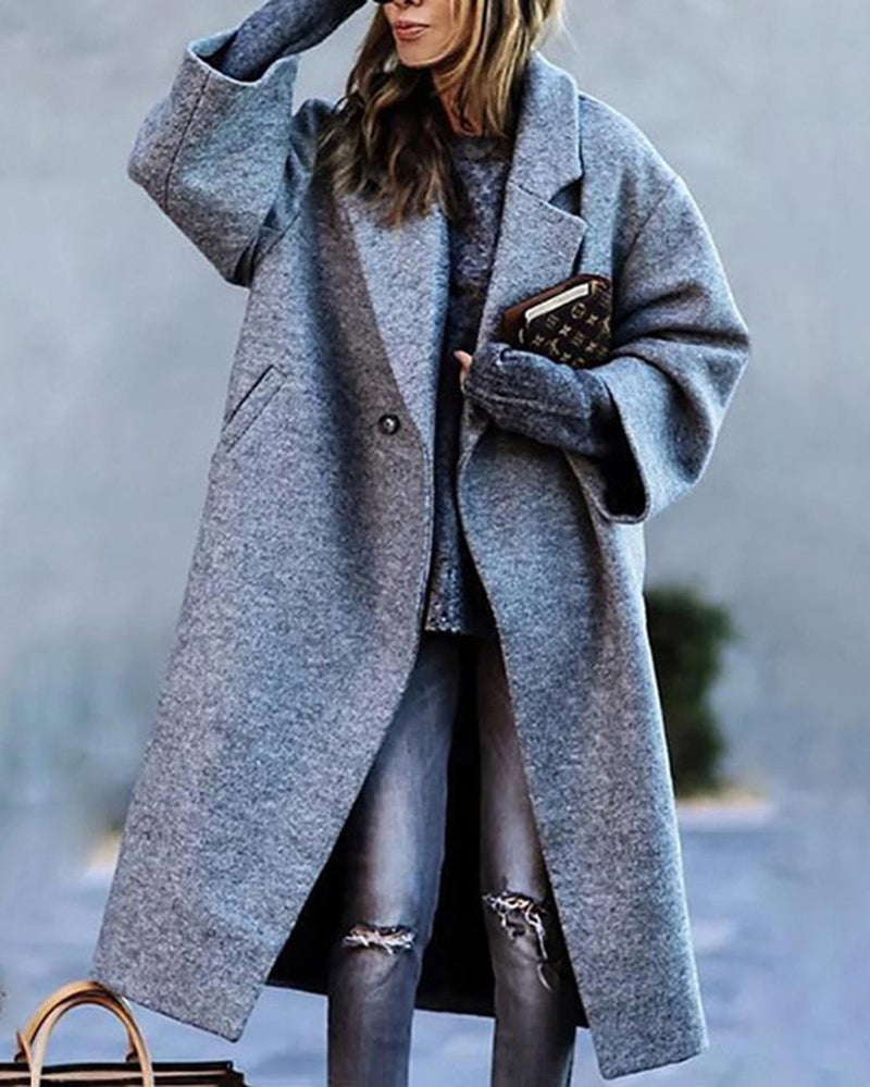 Zeagoo Casual Long Sleeve Lapel Printed Notched Collar Warm Midi Jacket Overcoat – Grey L-
