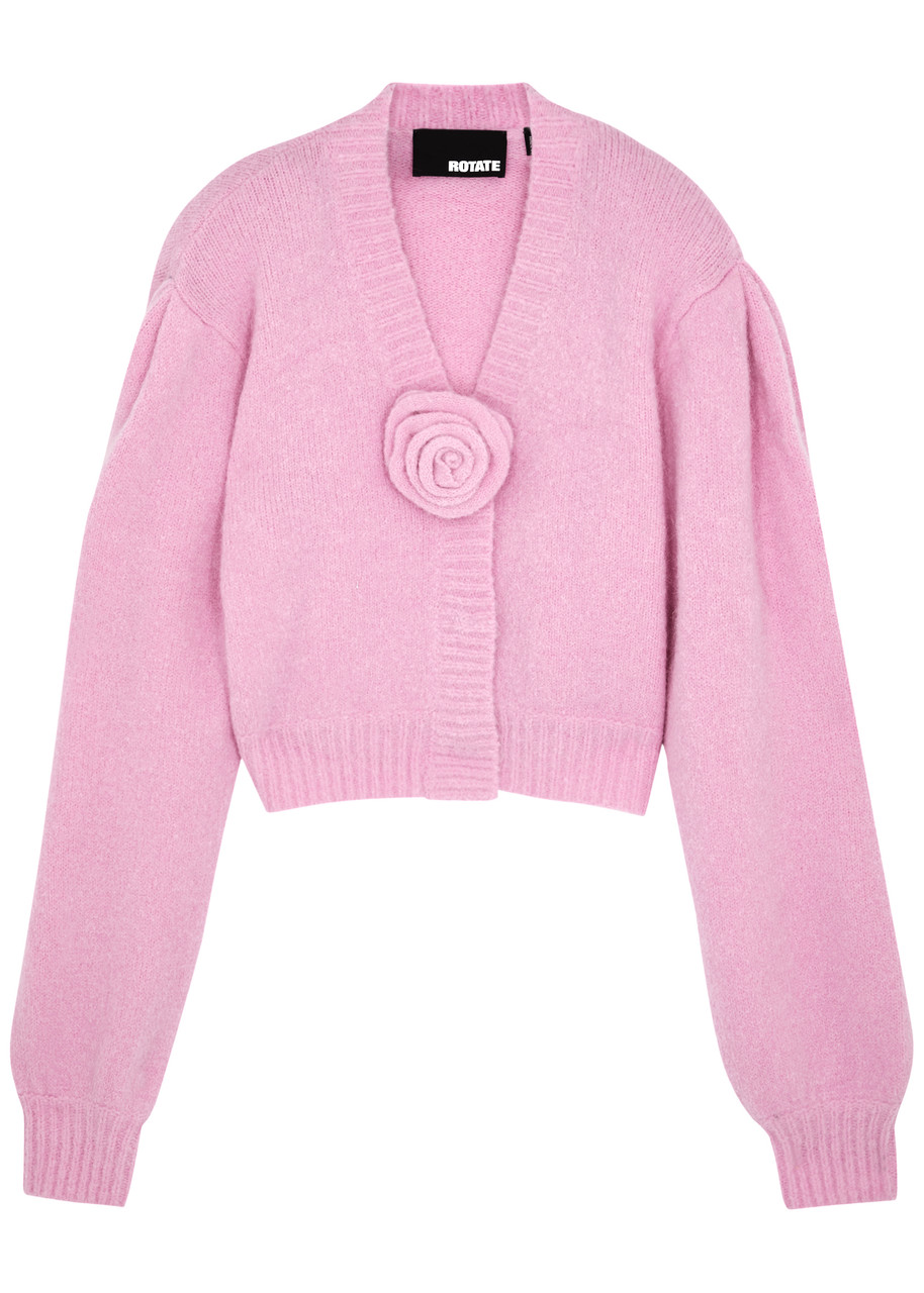 Rotate Birger Christensen Floral-appliqud Alpaca-blend Cardigan – Pink – M