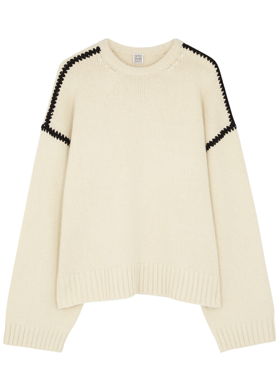 Toteme Whipstitch-trimmed Wool-blend Jumper – White – S – S