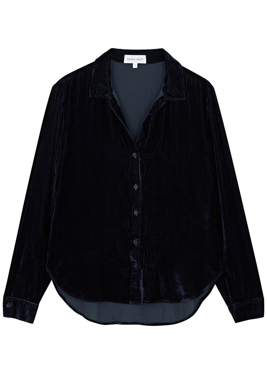 Bella Dahl Ribbed Velvet Shirt – Navy – S – S