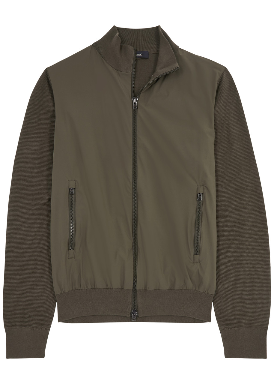 Herno Shell and Knitted Bomber Jacket – Khaki