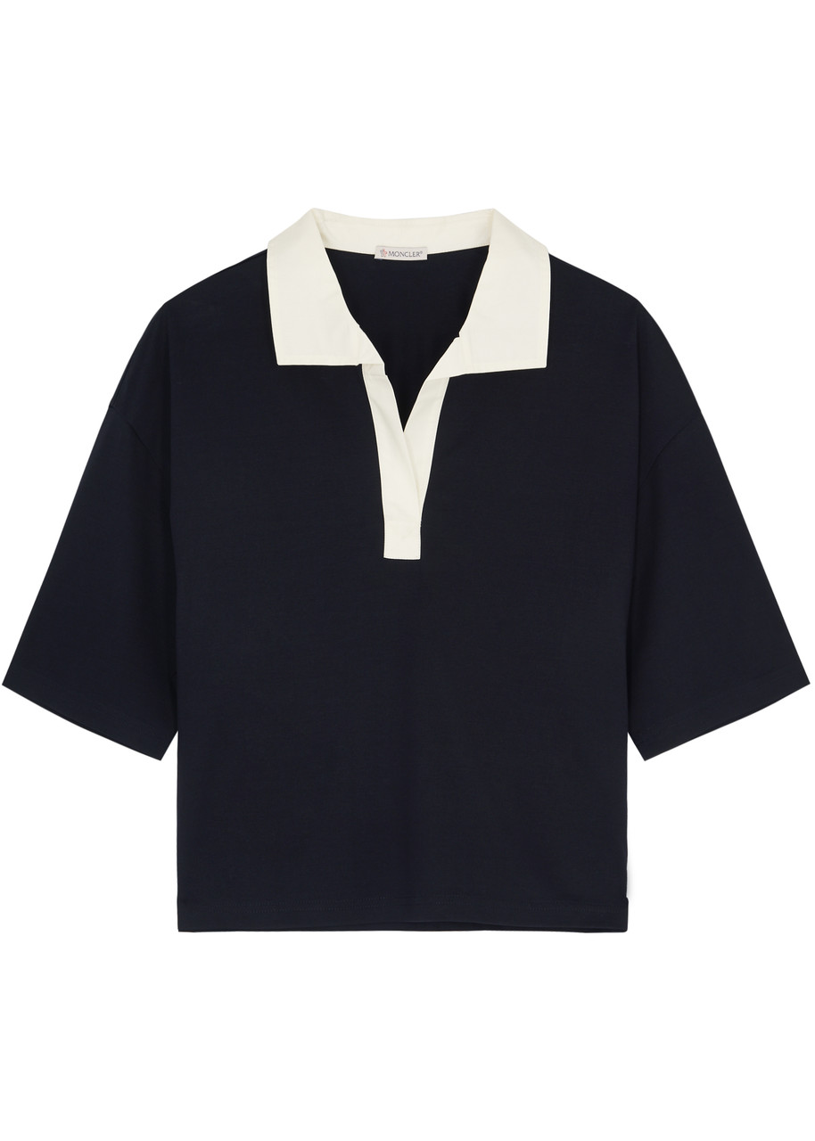 Moncler Panelled Cotton Polo Shirt – Navy Moncler Panelled Cotton Polo Shirt – Navy