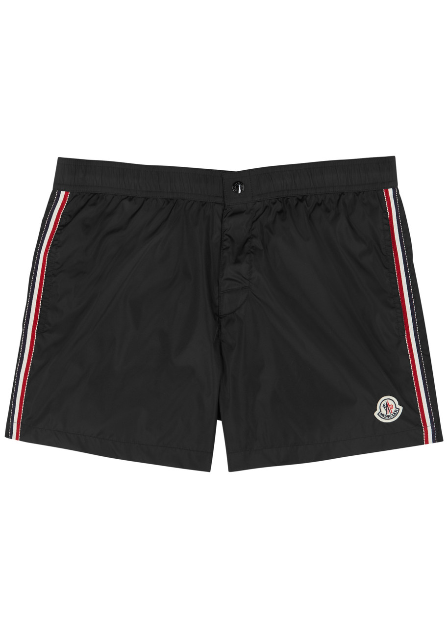 Moncler Striped Logo Shell Swim Shorts – Black Moncler Striped Logo Shell Swim Shorts – Black