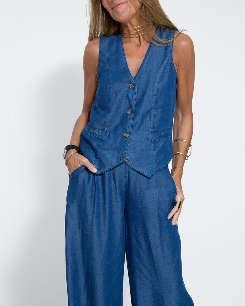 Zeagoo Chic Denim Two Pieces Set Sleeveless Vest And Wide Leg Pants – Blue M Zeagoo Chic Denim Two Pieces Set Sleeveless Vest And Wide Leg Pants – Blue M