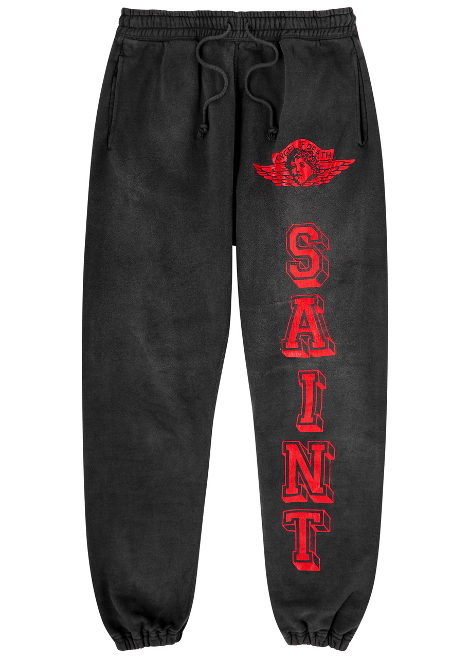 Saint Mxxxxxx Angel of Death Printed Cotton Sweatpants – Black