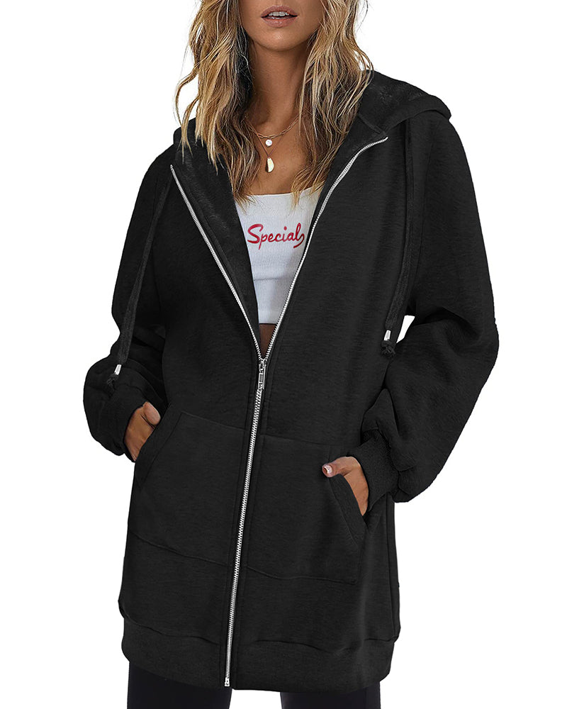 Fleece Hoodies Tunic Long Hoodie Jacket – Zeagoo- Black M Fleece Hoodies Tunic Long Hoodie Jacket – Zeagoo- Black M