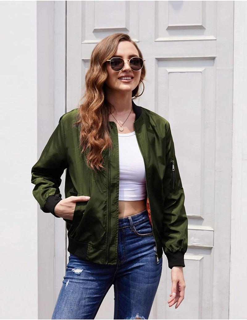 Zeagoo Bomber Zip Up Lightweight Jacket Coat – Army Green L-