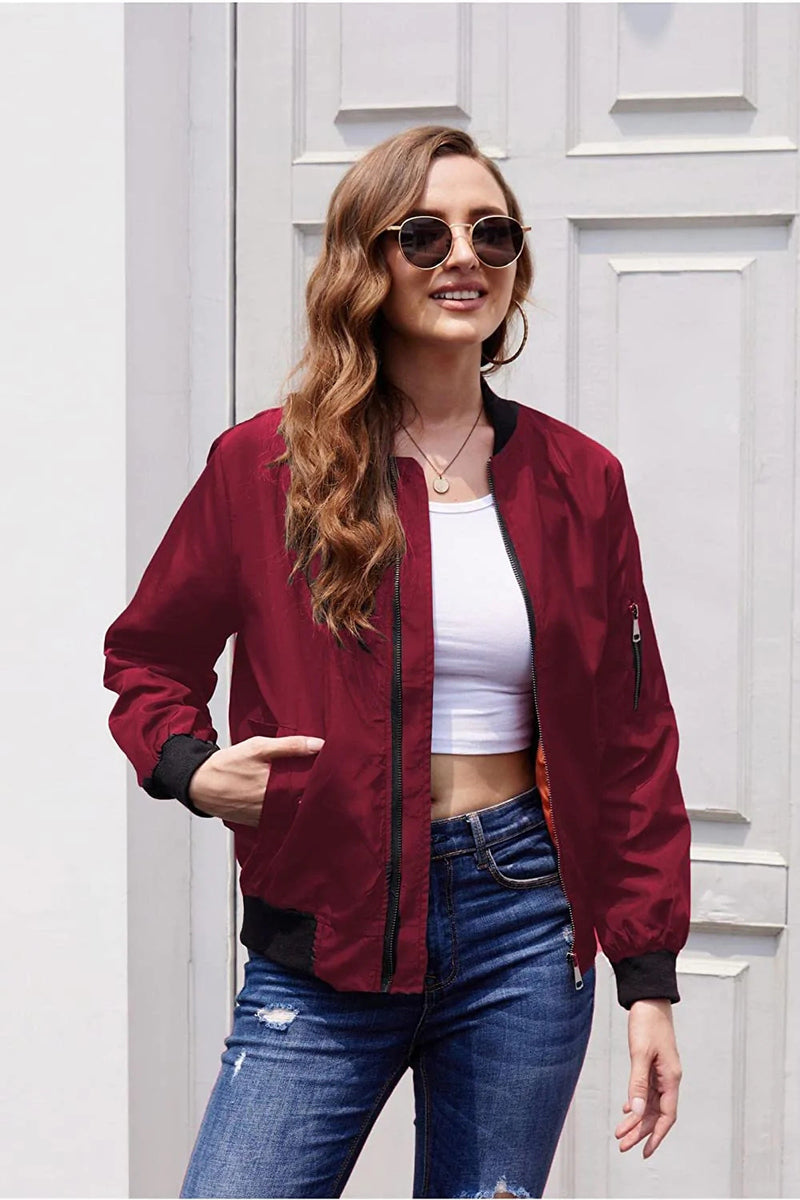 Zeagoo Bomber Zip Up Lightweight Jacket Coat – Wine Red Zeagoo Bomber Zip Up Lightweight Jacket Coat – Wine Red