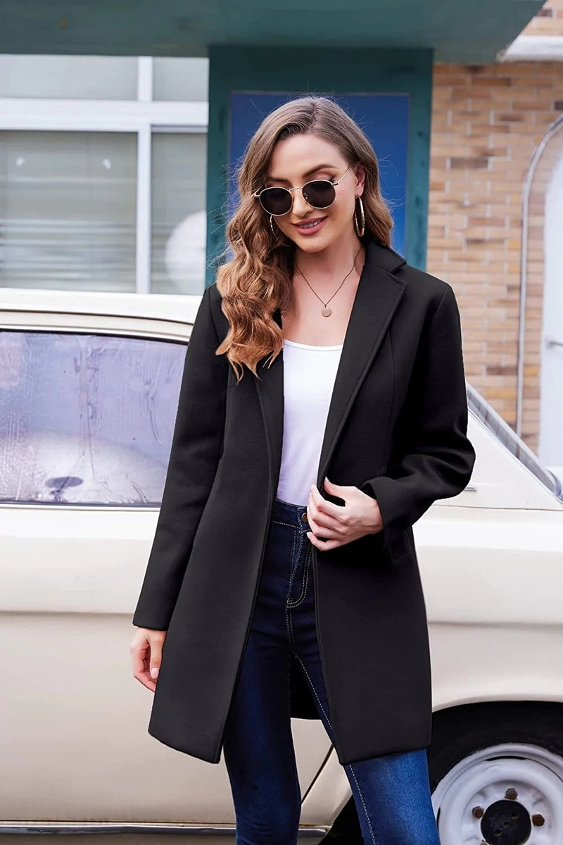 Lapel Single Breasted Wool Blend Trench Coat – Zeagoo- Black