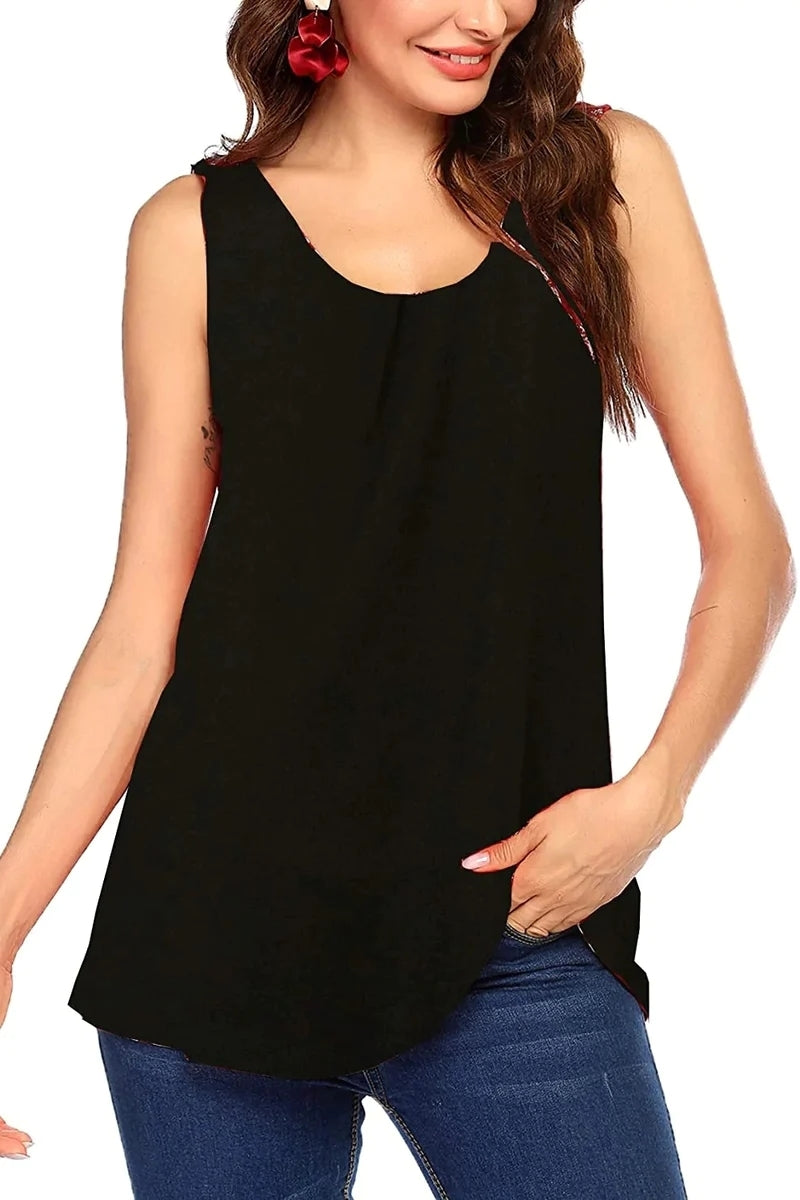 Floral Print Loose Flowy Tunic Tank Top – Zeagoo- Black Floral Print Loose Flowy Tunic Tank Top – Zeagoo- Black
