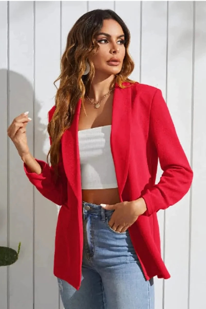 Open Front Long Sleeve Cardigan Blazer – Zeagoo- Red S Open Front Long Sleeve Cardigan Blazer – Zeagoo- Red S